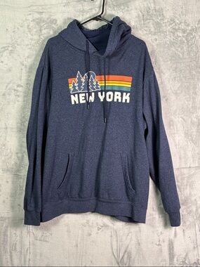 Home Free Heathered Blue New York Kangaroo Pouch Hoodie Super Soft Size XL